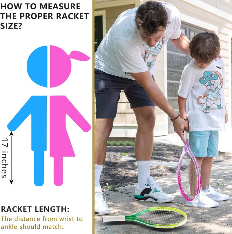 BOWEI 17"-25" Kids Tennis Racket for Aged 2-12 Lightweight Youth Tennis Racquet for Girls and Boys Outdoor/Indoor Sports with 1 Non-Slip Grip and 1 Shoulder Strap Bag Easy Carry - Image 5
